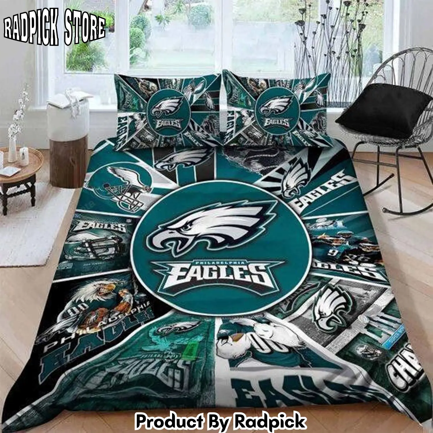 Radpick v6 3d philadelphia eagles logo picture collage bedding set duvet cover pillow cases decor home rp327566